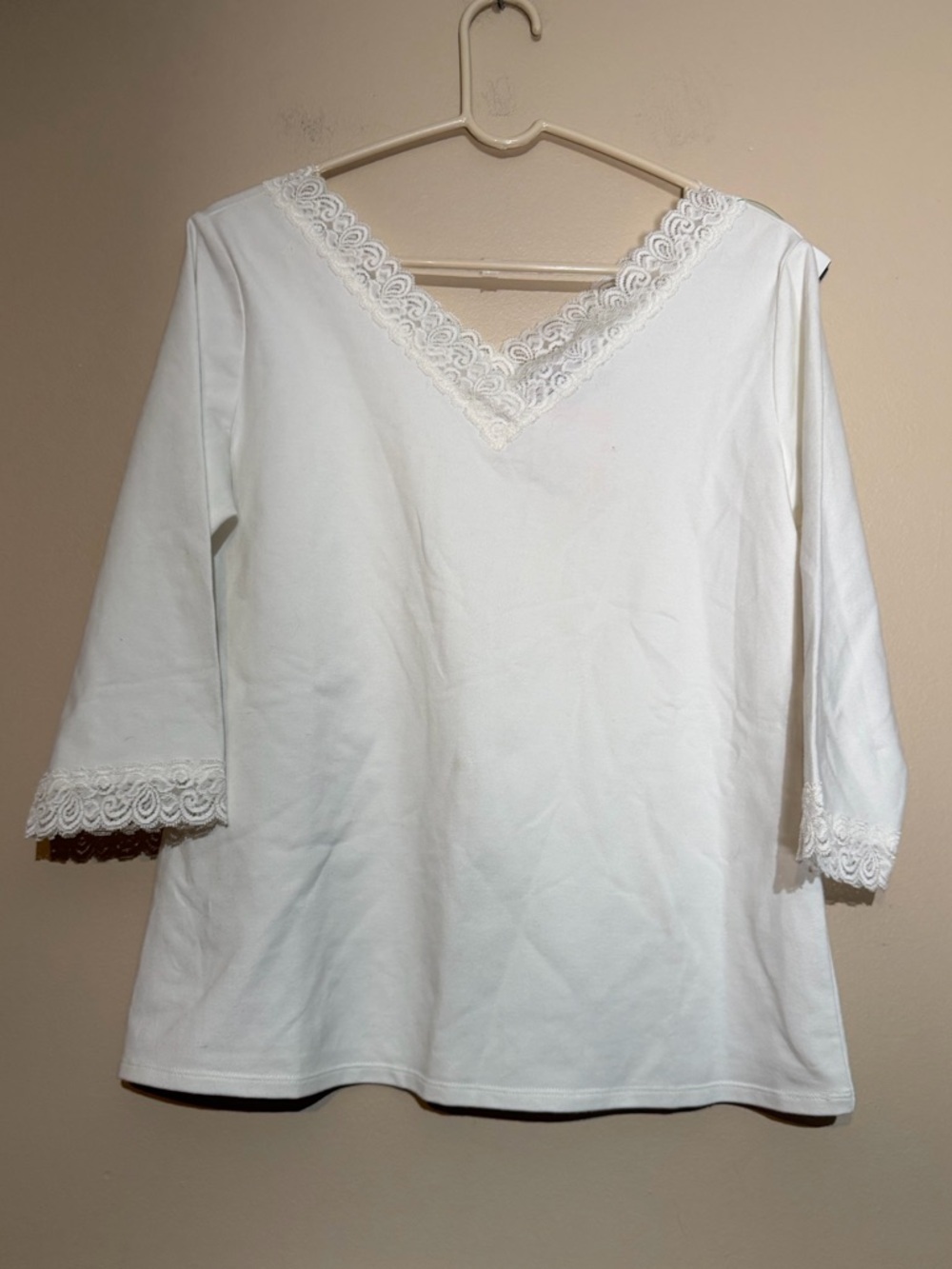 Susan Graver White Lace Trimmed Top